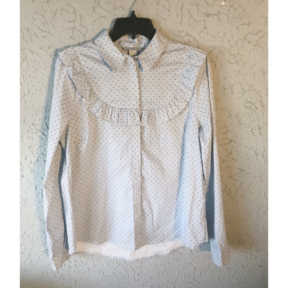 Polka Dot Maiden Ruffle Button Down Blouse